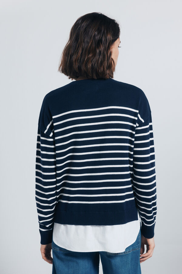 Springfield Combined striped jersey with embroidered detail blue