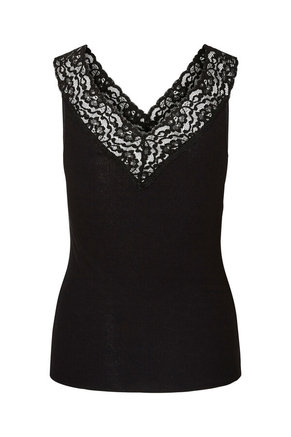 Pieces Camiseta b&aacute;sica .Detalle lencero en el escote y tirantes. negro