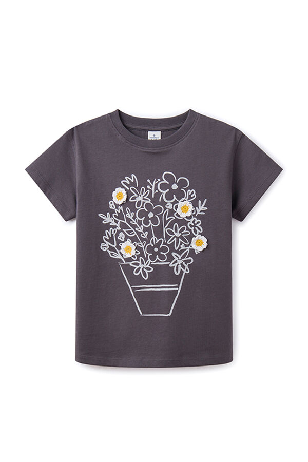 Springfield T-shirt flores crochet menina mix cinza
