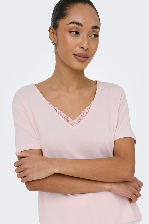 Only Camiseta encaje manga corta rosa