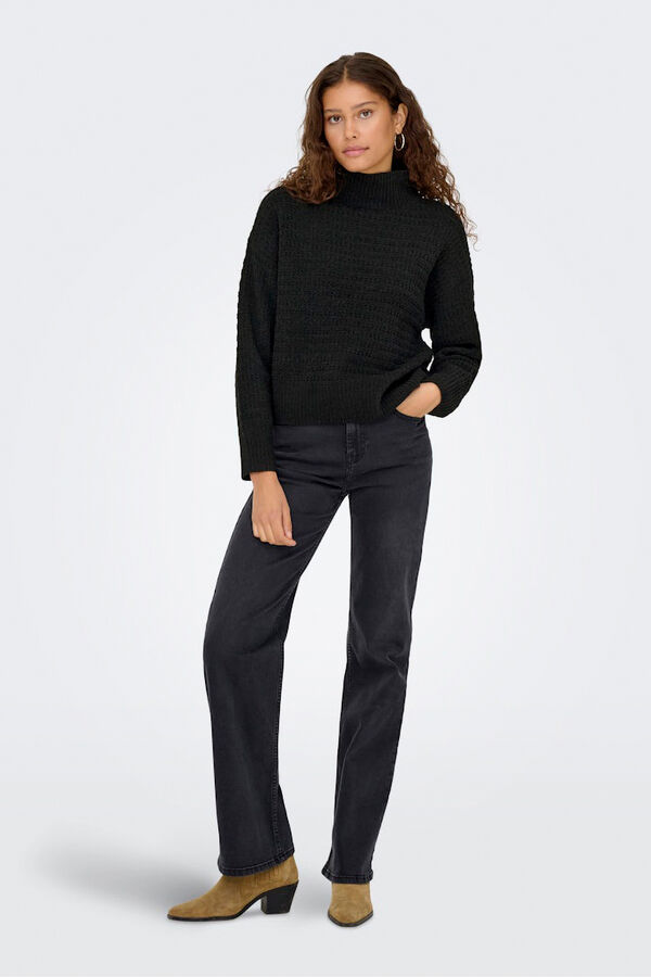 Only Jersey pointelle cuello alto negro
