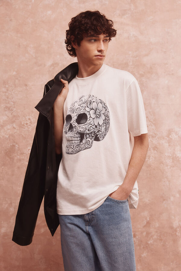 Springfield Camiseta calavera marfil