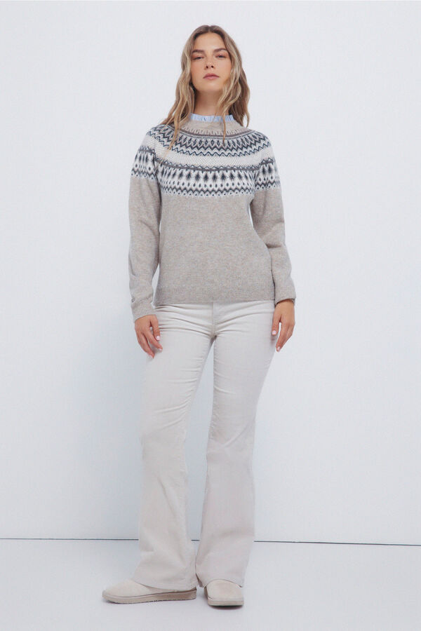 Springfield Jacquard džemper s obrubom i kombiniranim ovratnik Siva