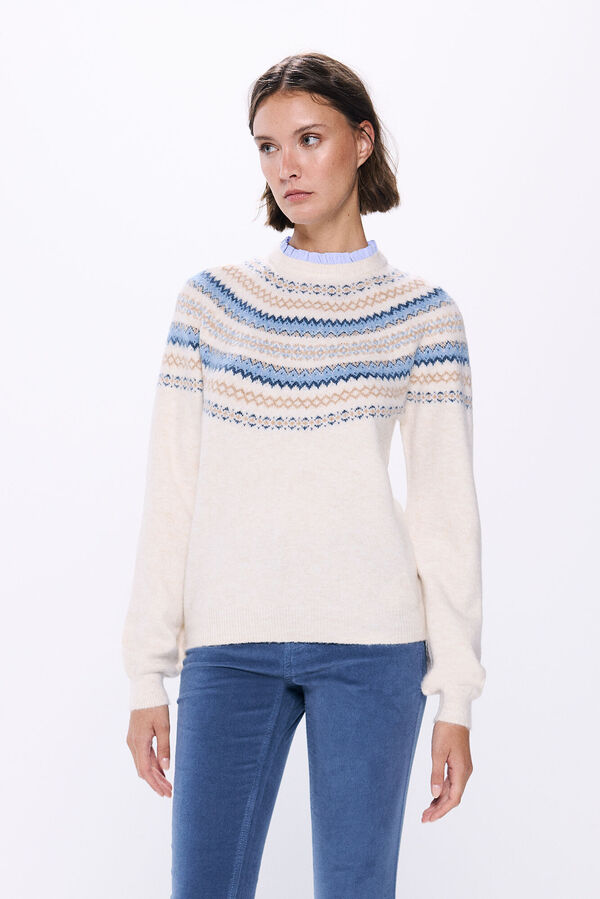 Springfield Camisola jacquard com gola combinada com orlas bege