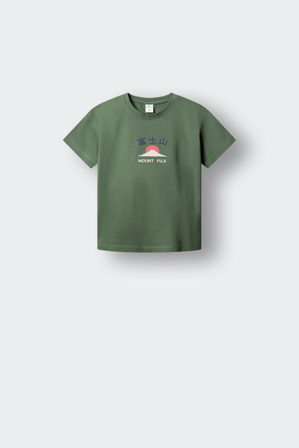 Springfield Kids Camiseta manga corta texto Monte Fuji ni&ntilde;o verde