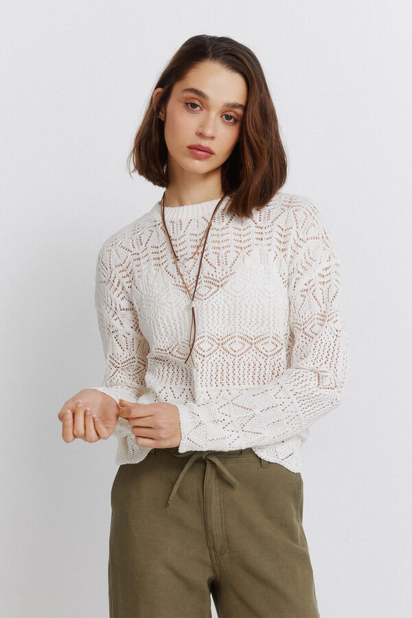 Springfield Džemper sa rupičastim vezom Bež