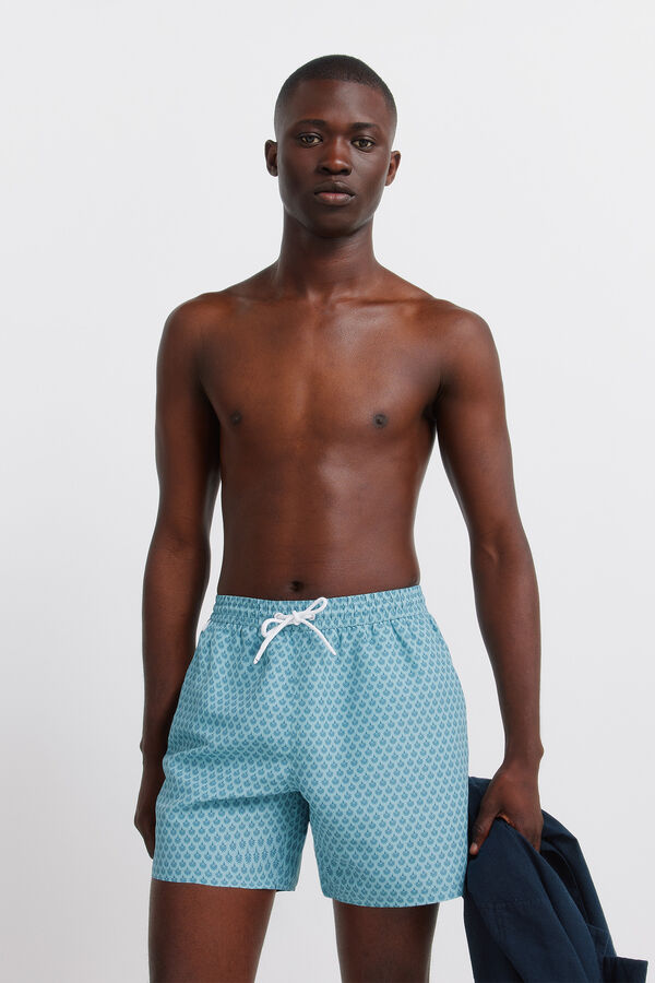 Springfield Kupaći kostim sa mozaik printom i džepom sa rajsfer&scaron;lusom Plava