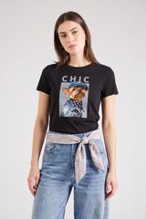 Only T-shirt estampada de manga curta preto