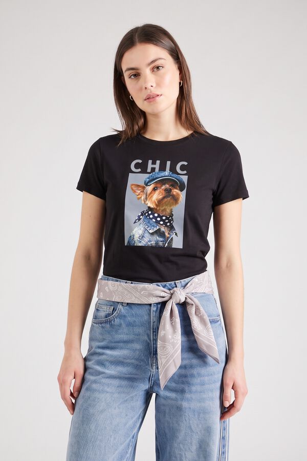 Only T-shirt estampada de manga curta preto