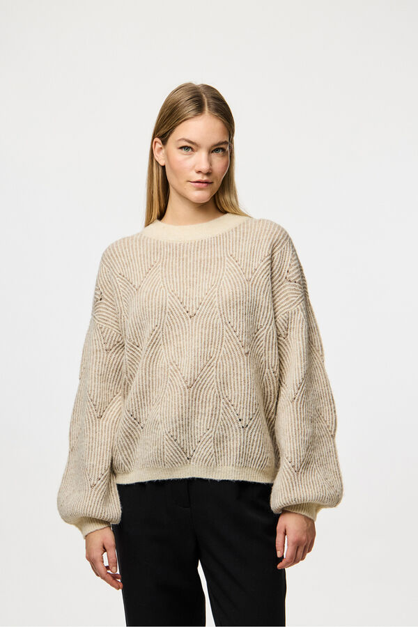 Pieces Jersey contraste pu&ntilde;os cuello beige