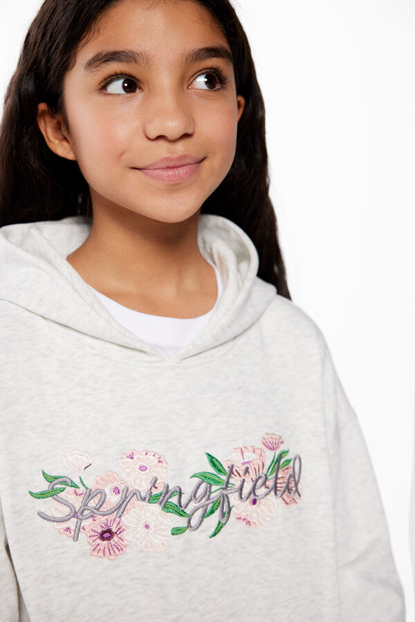 Springfield Girls' floral hooded sweatshirt svijetlosiva