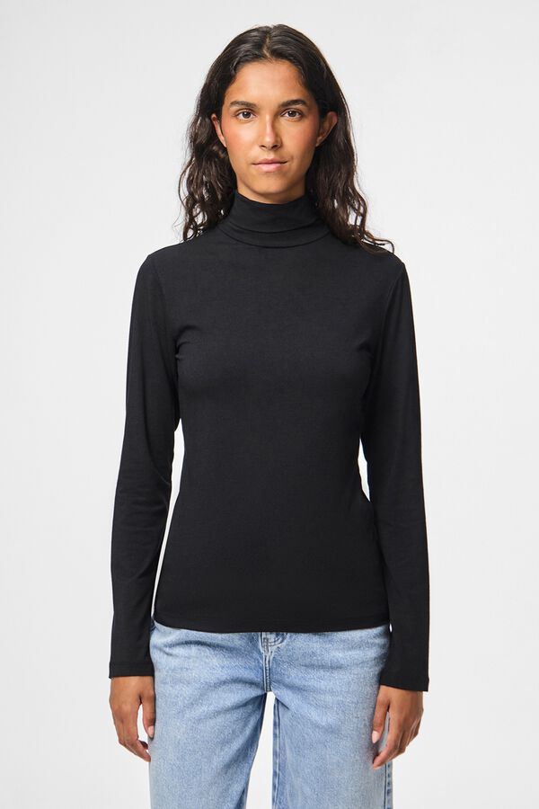 Pieces Camiseta ajustada manga larga cuello alto negro