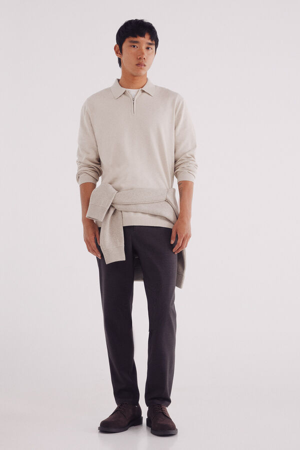 Springfield Džemper sa polo kragnom i rajsferšlusom Braon