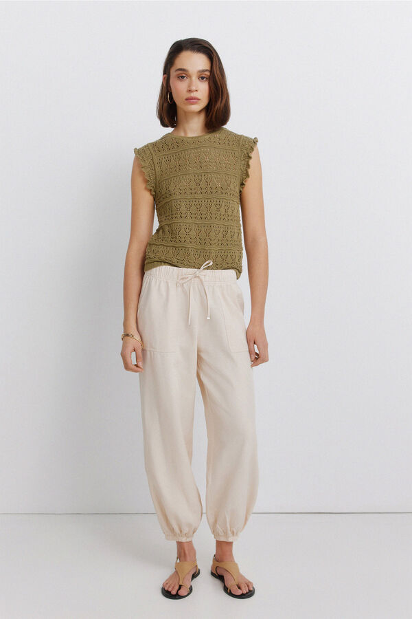 Springfield Top sa volanima od rupičaste tkanine Kaki