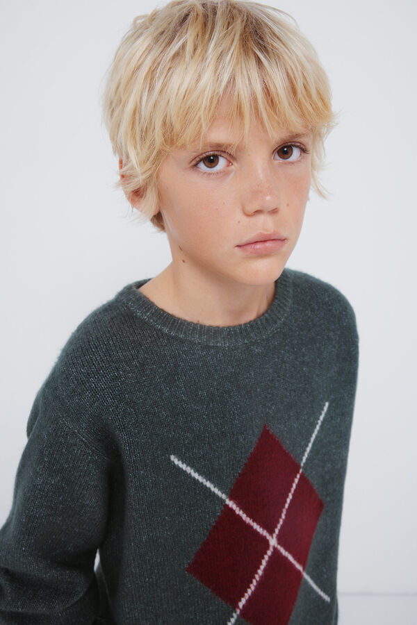 Springfield Kids Kaki džemper sa dijamantskim džemper za dečake Zelena