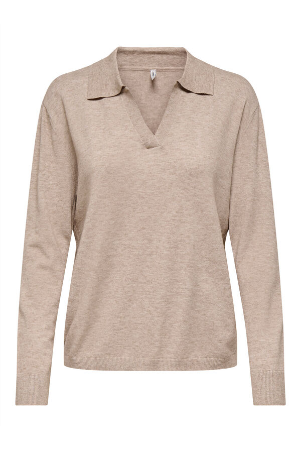 Only Polo de malha de manga comprida cru