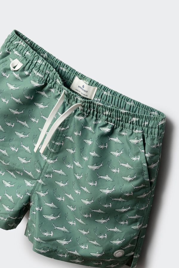 Springfield Kids Dečiji kupaći kostim sa ajkulama Zelena
