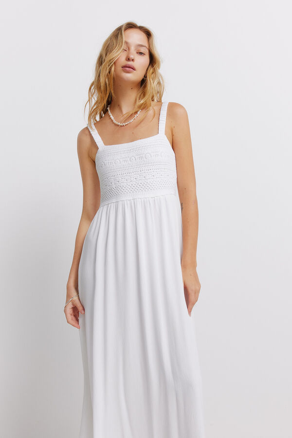 Springfield Vestido midi tirantes crochet blanco
