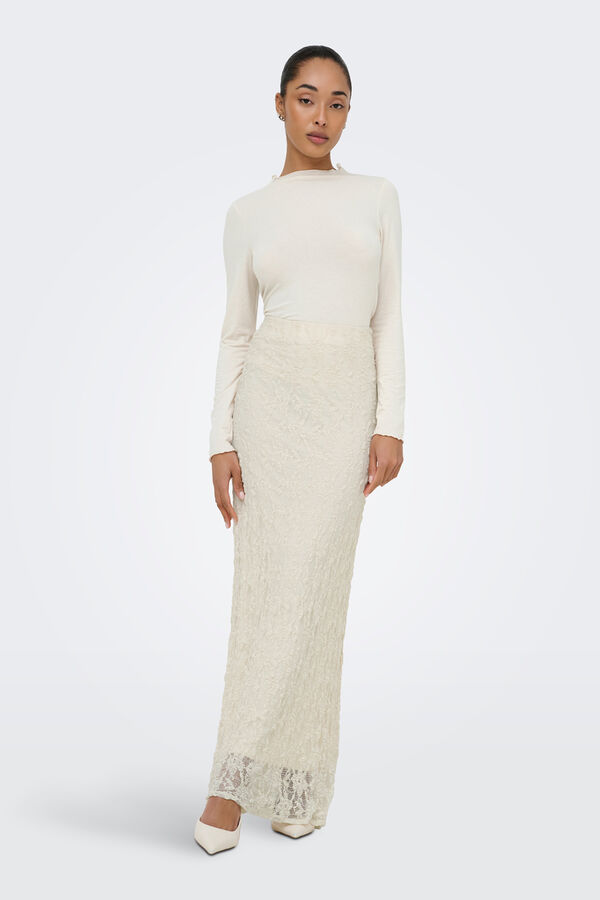 Only Falda larga de encaje beige