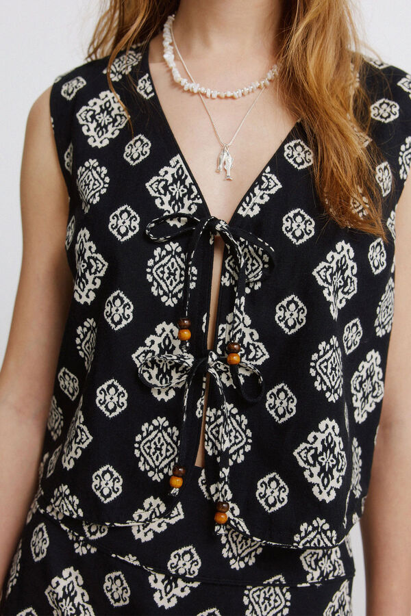 Springfield Laneni prsluk sa etno printom Crna