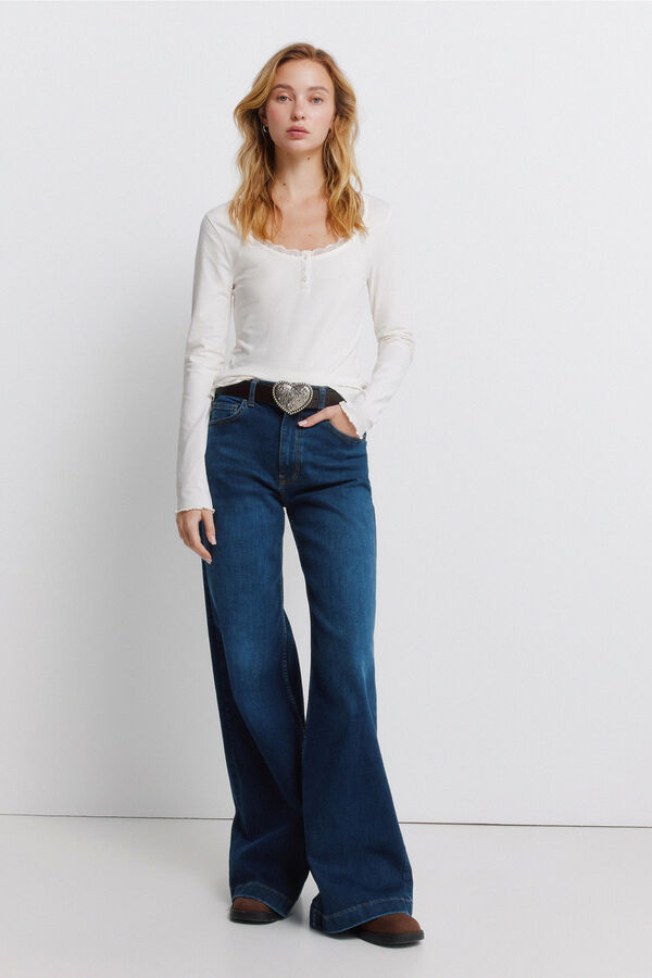 Springfield Čipkasta majica dugih rukava Bež