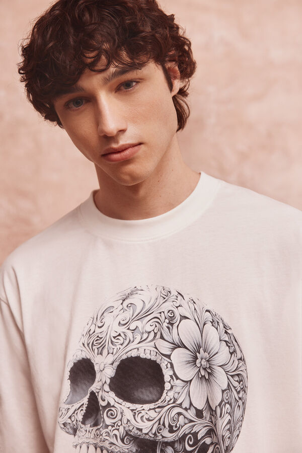 Springfield Camiseta calavera marfil