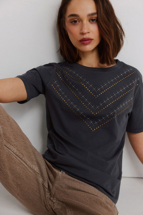 Springfield Majica kratkih rukava sa nitnama Siva