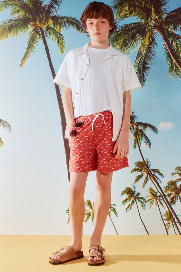 Springfield Kids Dečiji kupaći kostim sa ajkulama Crvena