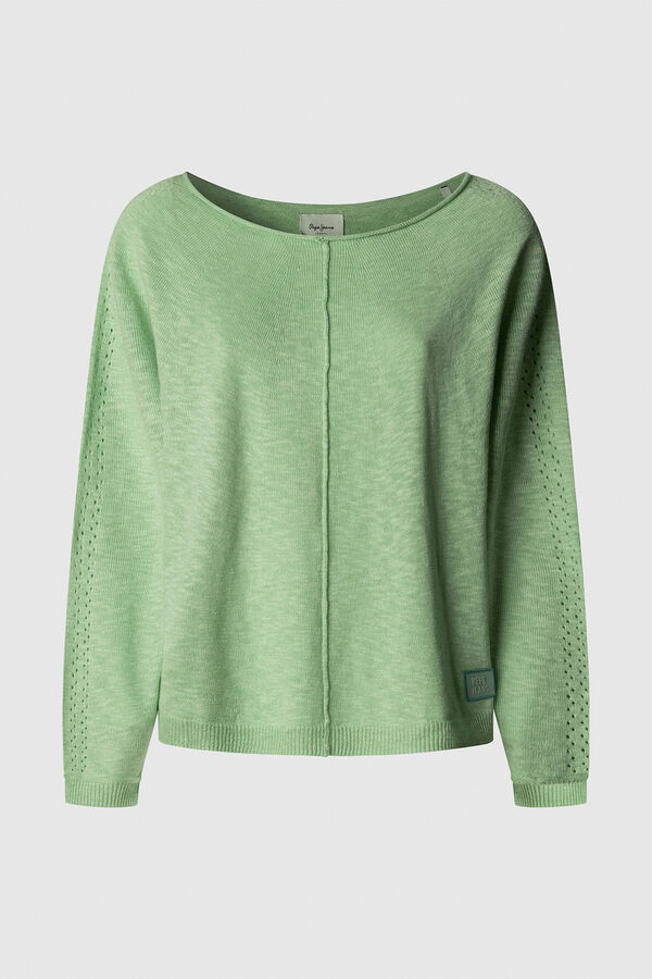 Pepe Jeans Blusa de malha de malha manga comprida com detalhe nas mangas.  verde