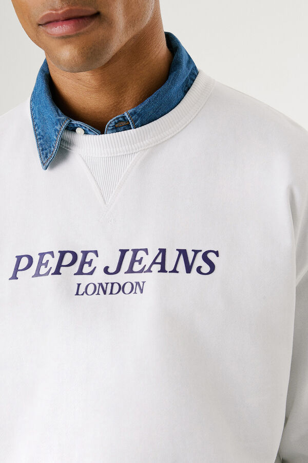 Pepe Jeans round neck sweatshirt with front logo and back print.  white