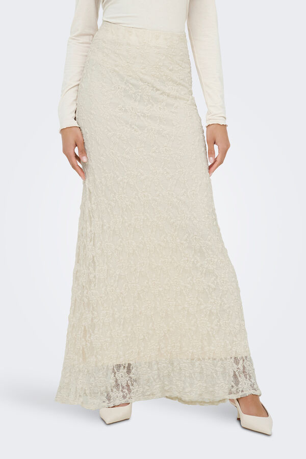 Only Falda larga de encaje beige