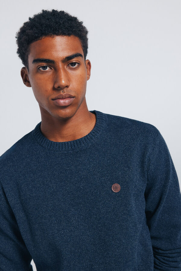 Springfield Jednobojan fantazijski uvijeni džemper Plava