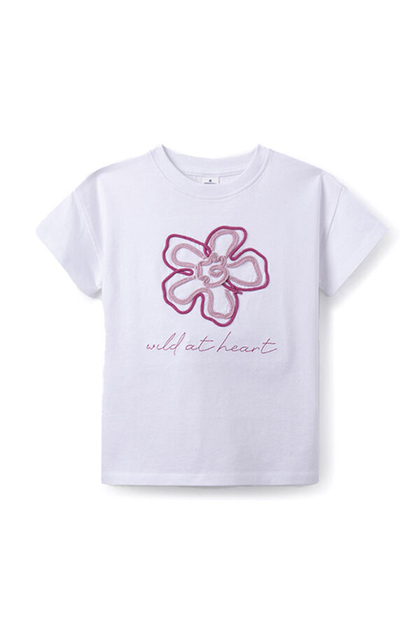 Springfield Girls' T-shirt with floral embroidery bijela
