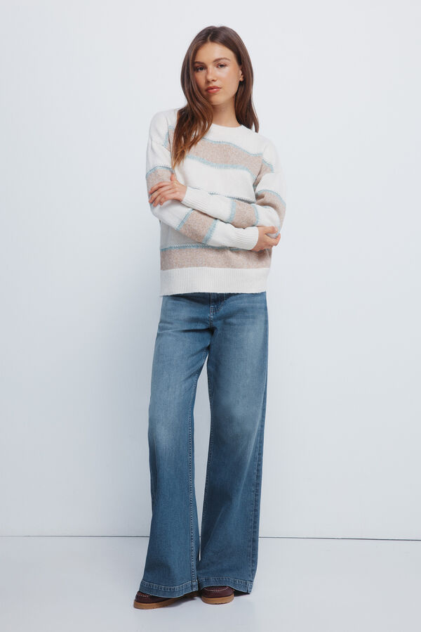 Springfield Vi&scaron;ebojni reljefni prugasti džemper Boja Kože