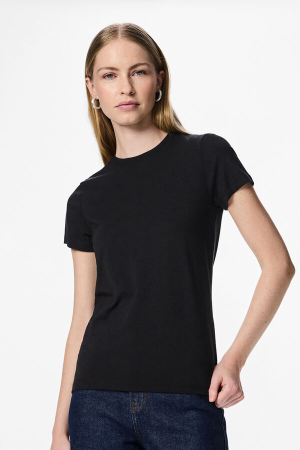 Pieces T-shirt b&aacute;sica preto