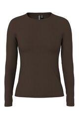 Pieces T-shirt canelada de manga comprida castanho