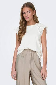 Springfield Broderie anglaise top with short sleeves white