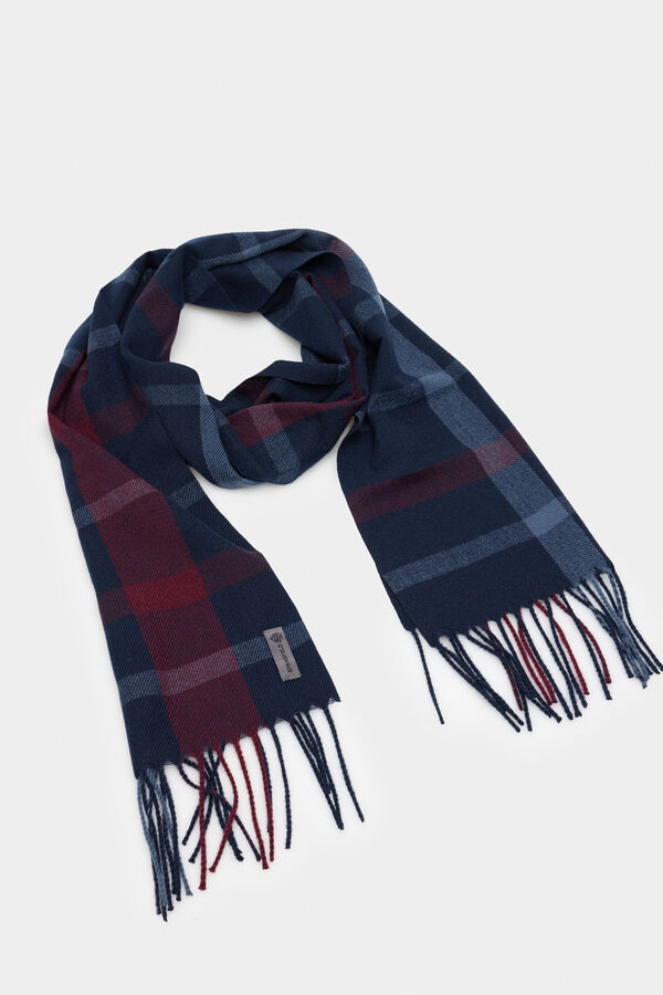 Springfield Blue and maroon checked scarf blue