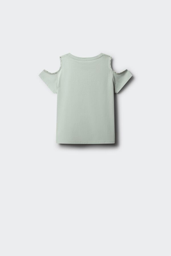 Springfield Kids Majica kratkih rukava za devojčice sa otvorenim ramenima i nitnama Zelena