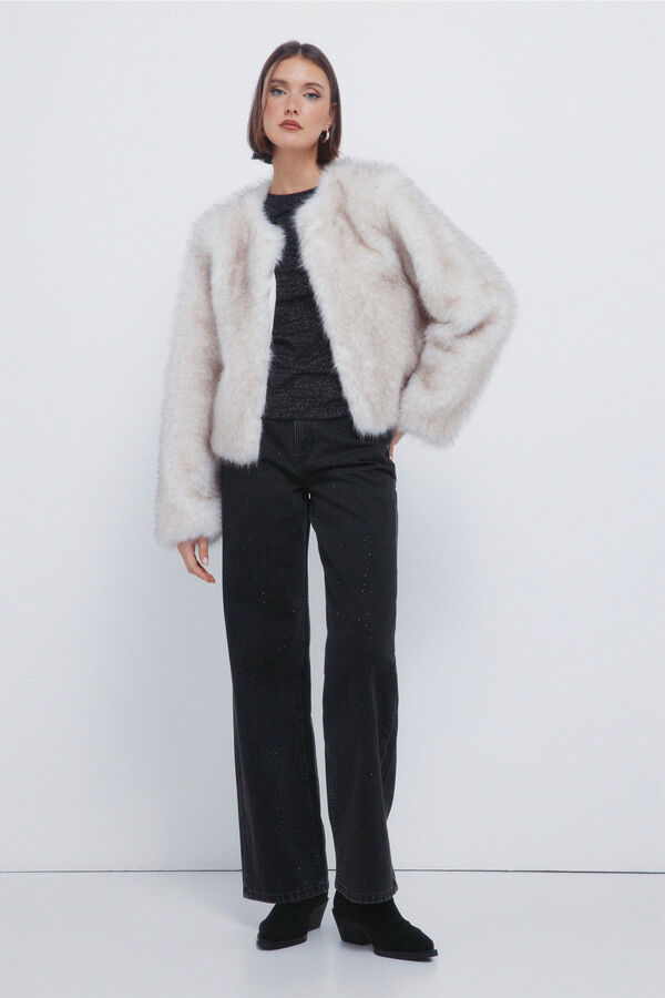 Springfield T-Shirt mit Lurex-Ausschnitt Ausschnitt Schwarz