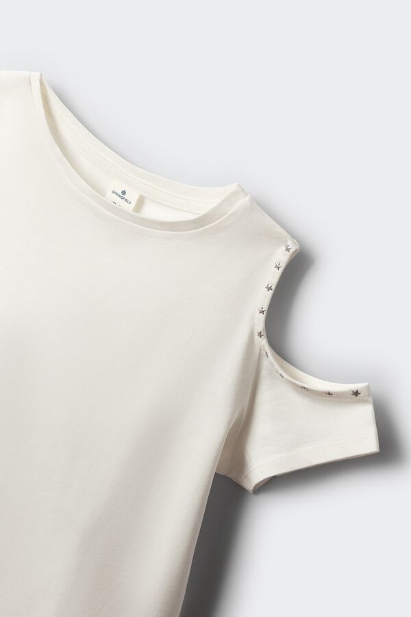 Springfield Kids Majica kratkih rukava za devojčice sa otvorenim ramenima i nitnama Bež