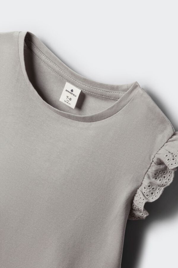 Springfield Kids Majica kratkih rukava sa volanom i vezom za devojčice Siva