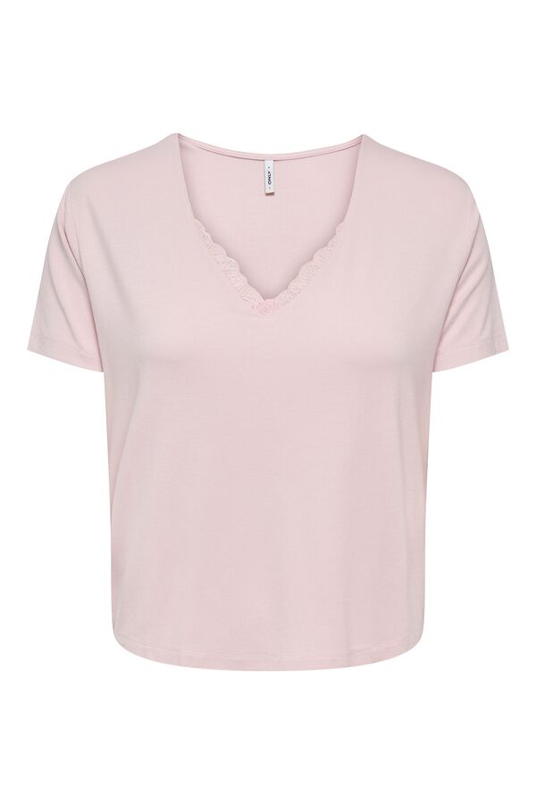 Only Camiseta encaje manga corta rosa