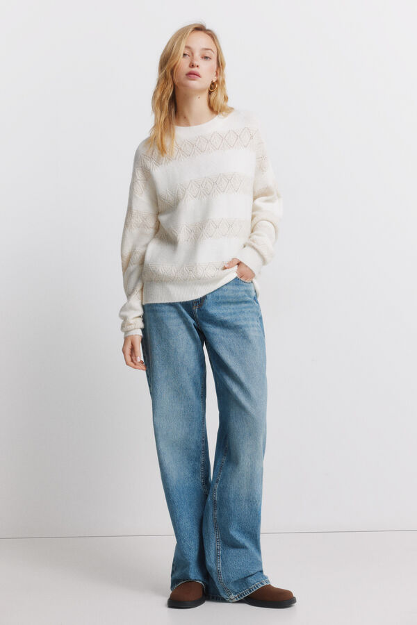 Springfield Džemper pointelle pruge lurex Bež