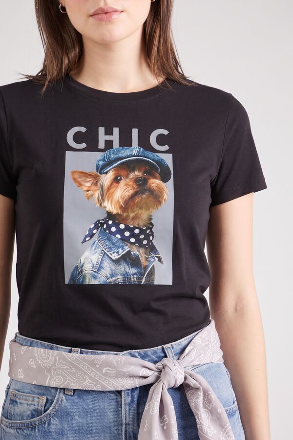 Only T-shirt estampada de manga curta preto