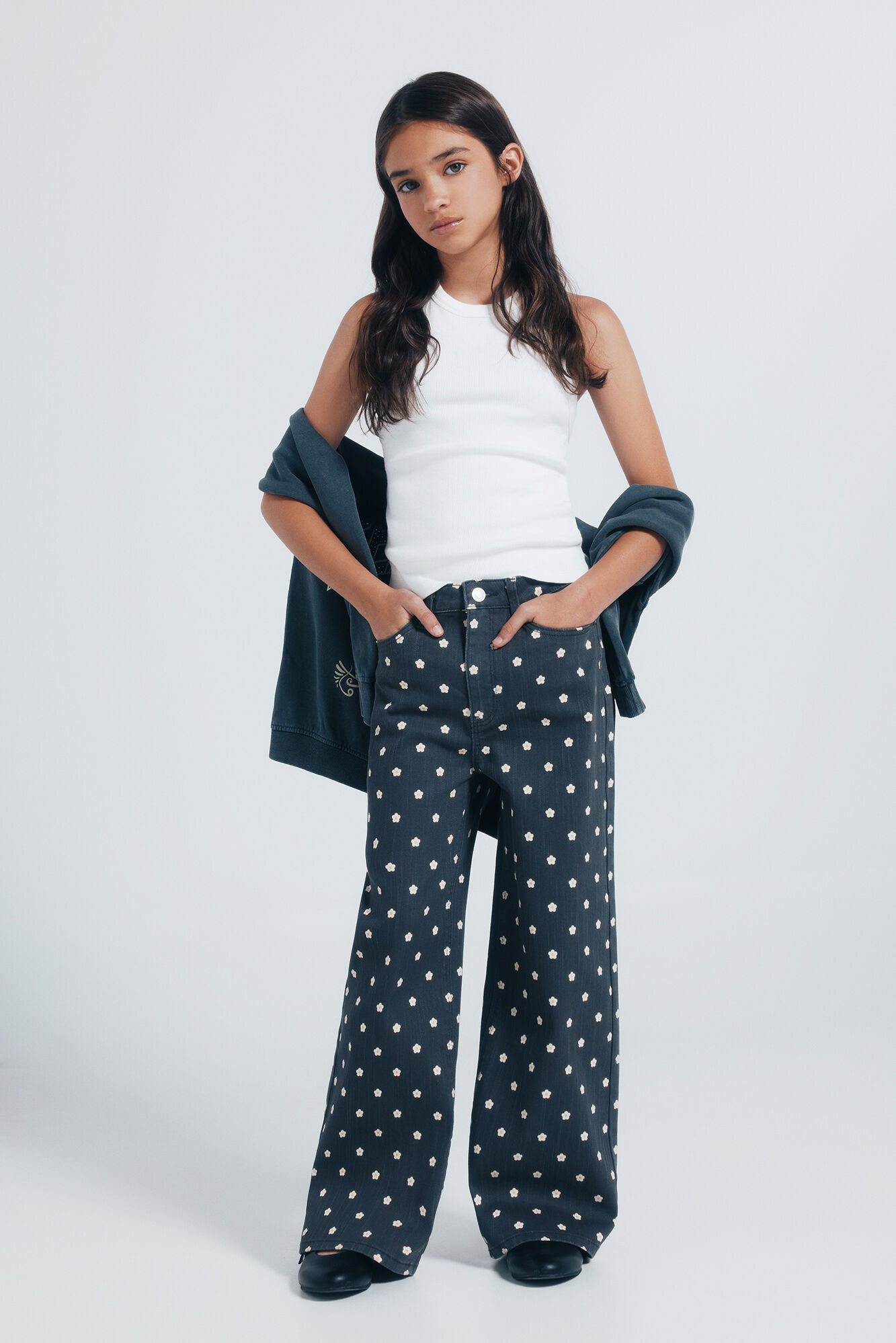 Springfield Kids Culotte pantalone sa belim radama za devojčice