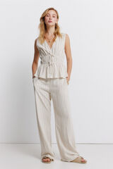 Springfield Pantal&oacute;n largo lino ancho rayas blanco