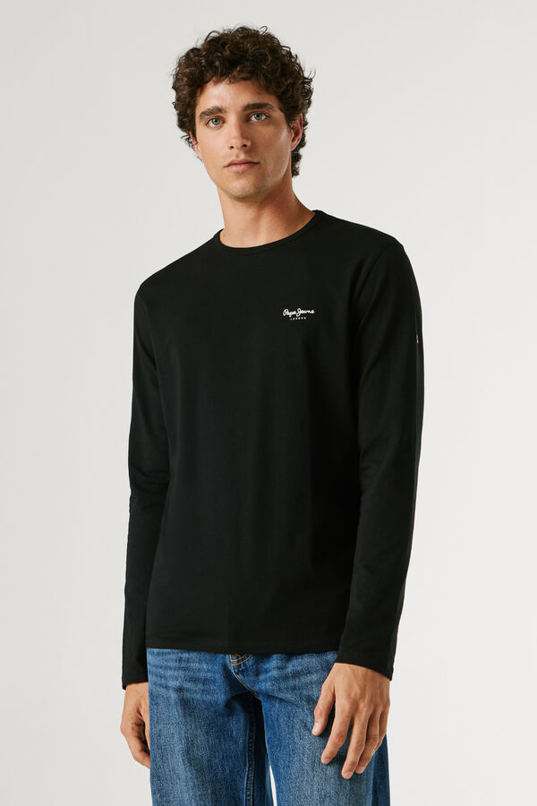 Pepe Jeans T-shirt manga comprida slim preto