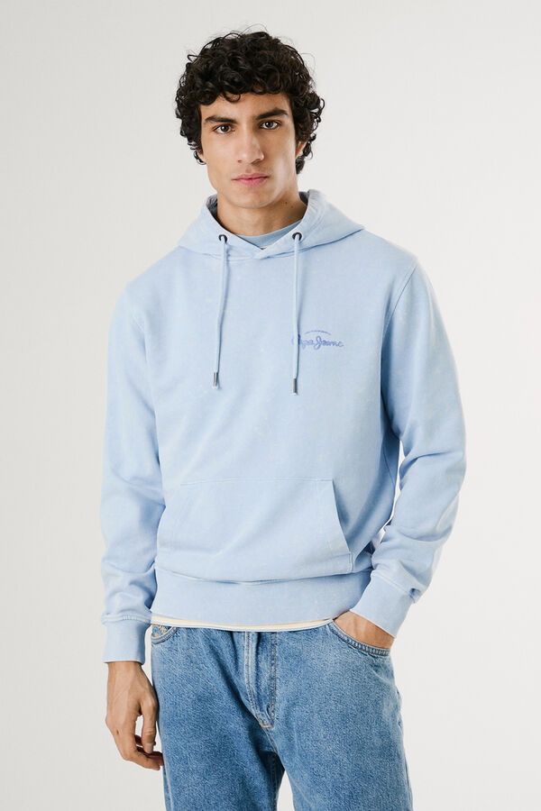 Pepe Jeans Washed sweatshirt with small front logo and large back logo.  blue
