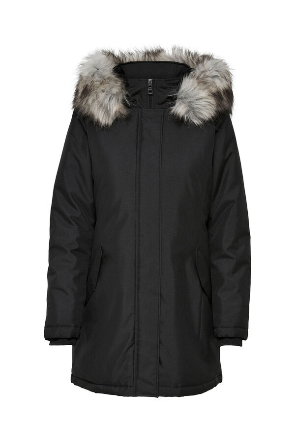 Only Parka con capucha con pelo negro